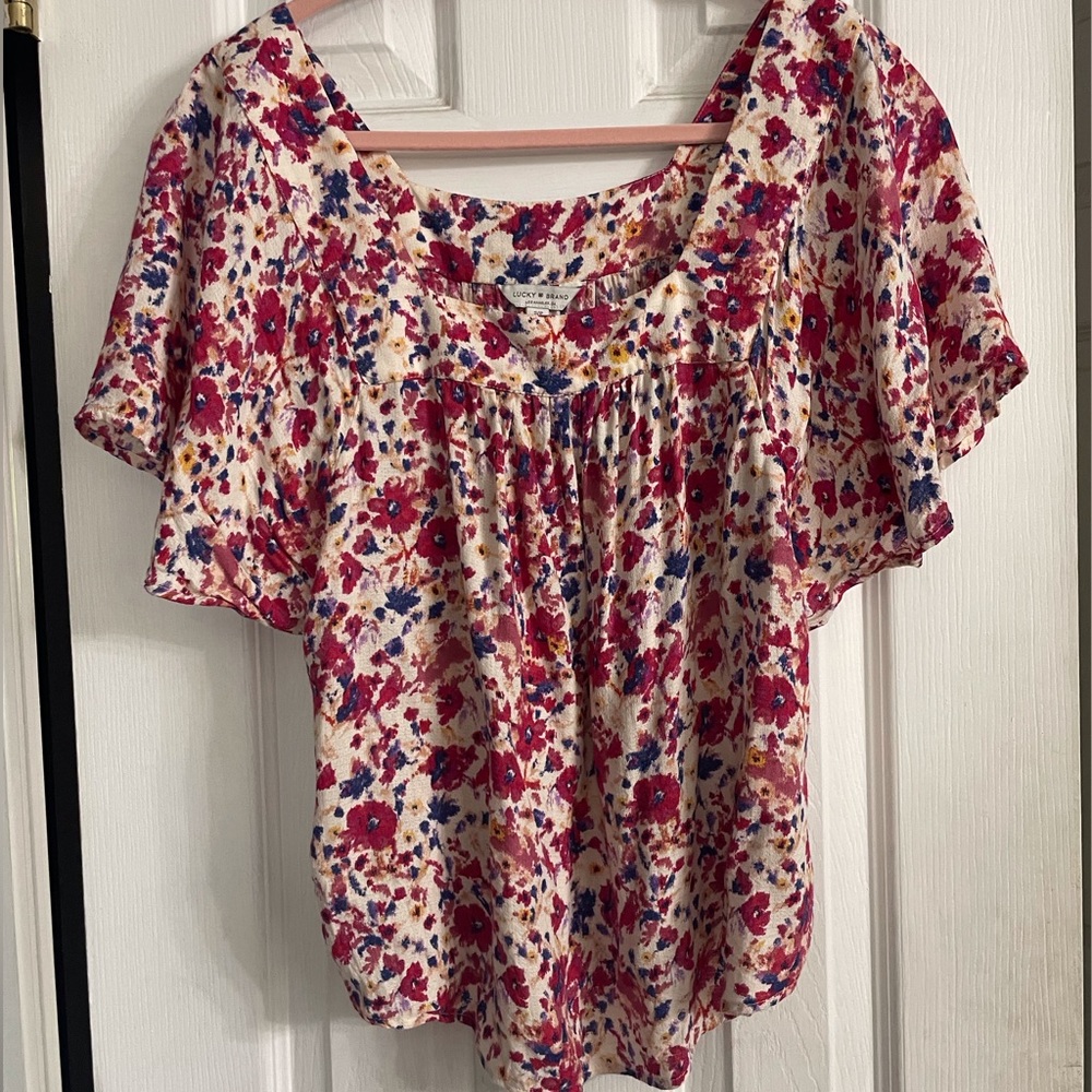 Lucky Brand Pink Floral Blouse, Size S